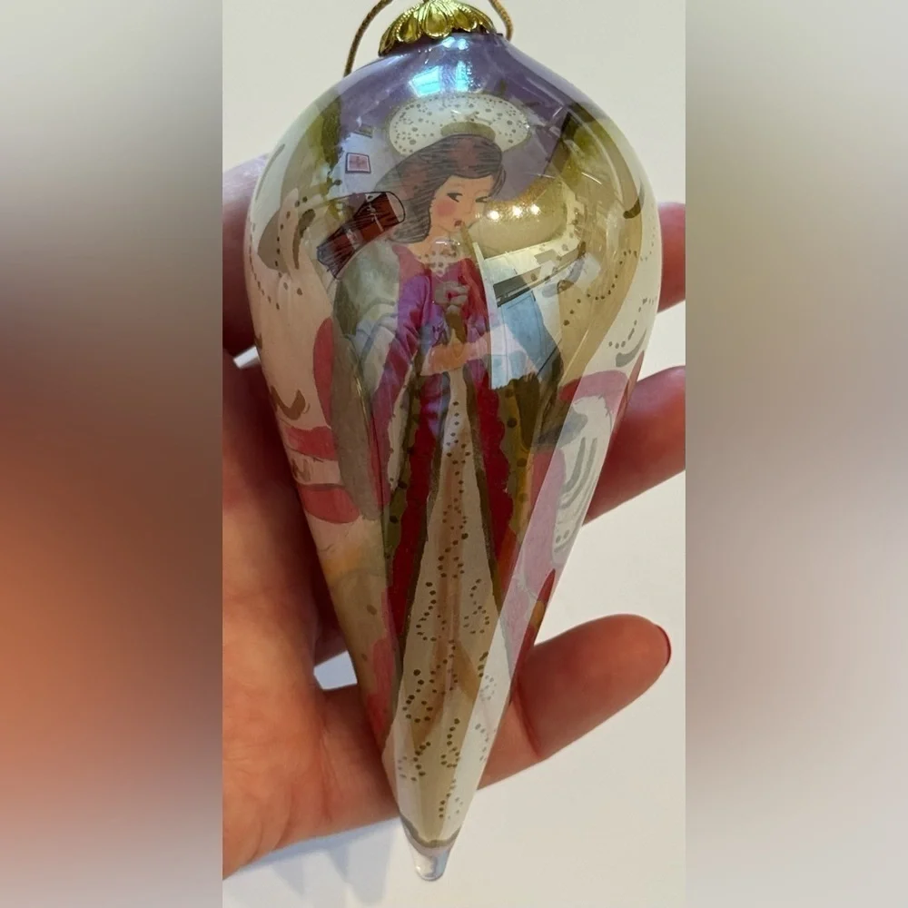Vintage Pier 1 Li Bien Hand Painted Christmas Angel Ornament Red Velvet Box